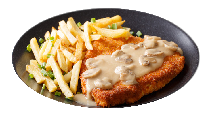 Schnitzel Champion Sahnesoße Pommes